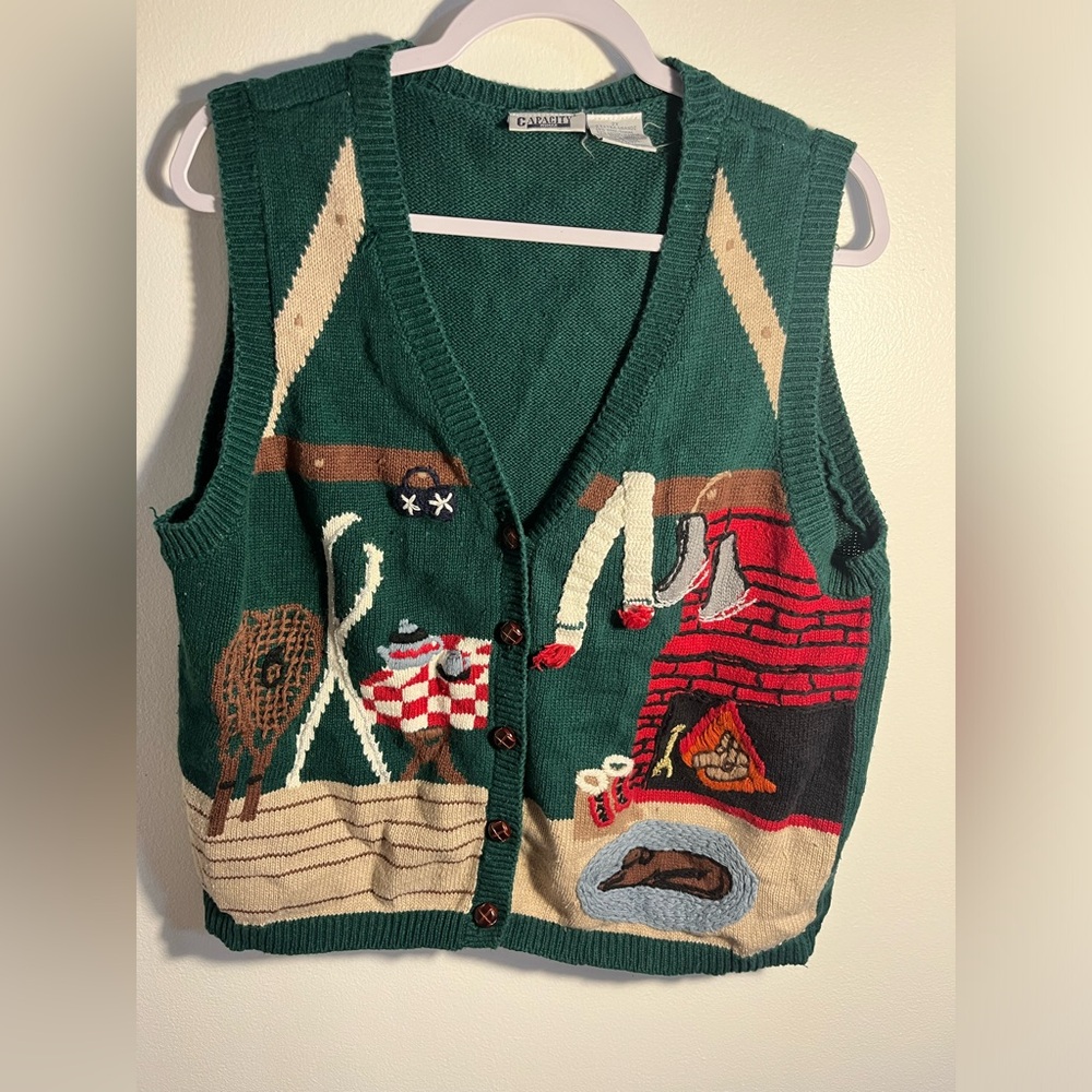 Vintage Capacity Women’s 2X Sweater Vest w/Winter Scene Embroidery